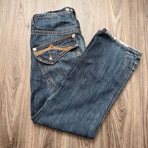AZZURE Men's Blue Denim Jeans Size 38 Embellished Pocket Detail Relaxed Fit